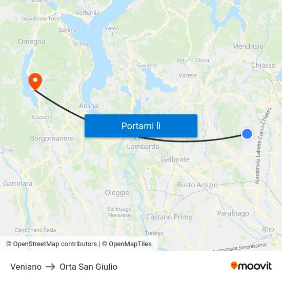 Veniano to Orta San Giulio map