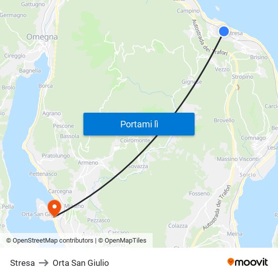 Stresa to Orta San Giulio map