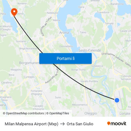 Milan Malpensa Airport (Mxp) to Orta San Giulio map