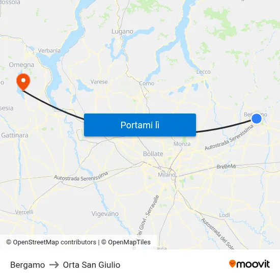 Bergamo to Orta San Giulio map