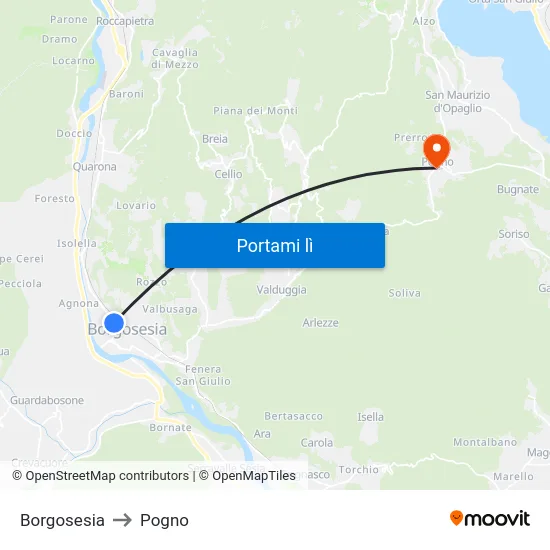 Borgosesia to Pogno map