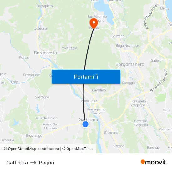 Gattinara to Pogno map