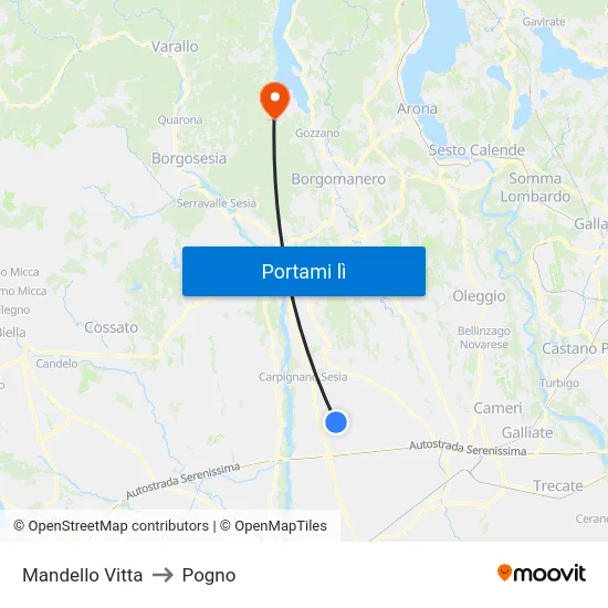 Mandello Vitta to Pogno map