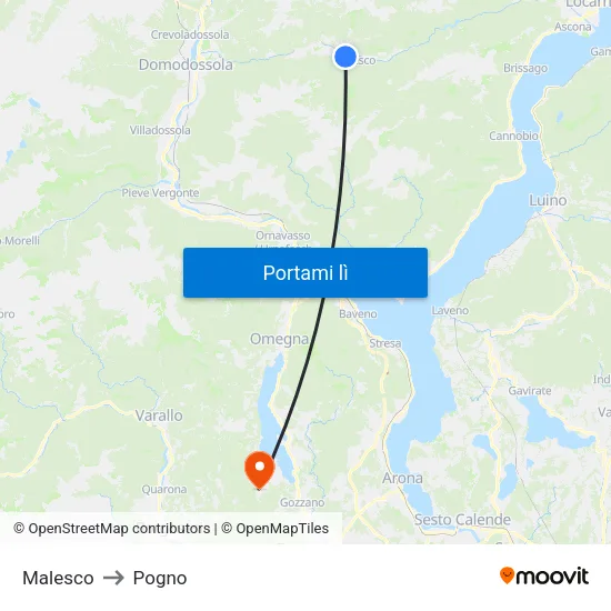 Malesco to Pogno map