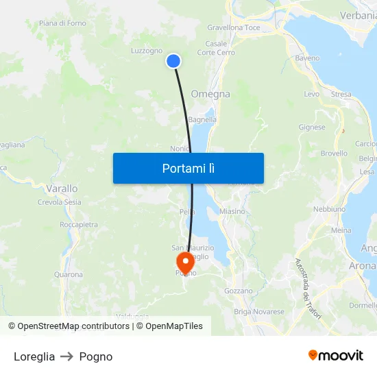 Loreglia to Pogno map