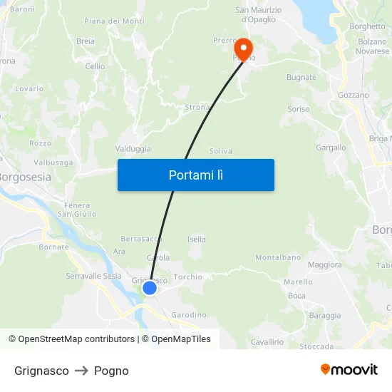 Grignasco to Pogno map