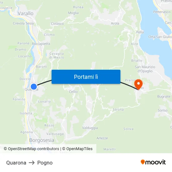 Quarona to Pogno map