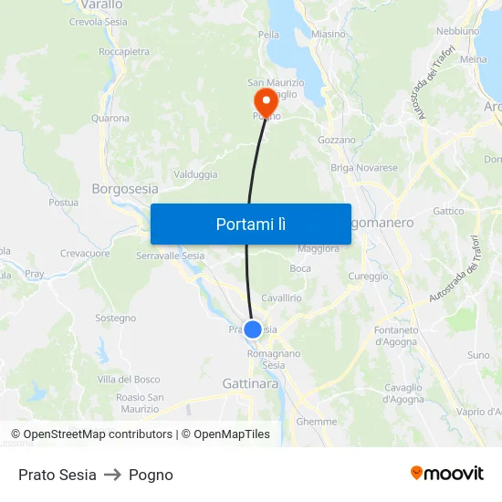 Prato Sesia to Pogno map