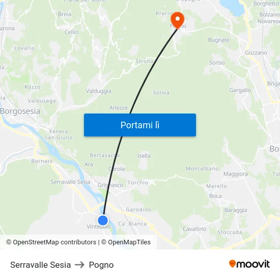 Serravalle Sesia to Pogno map