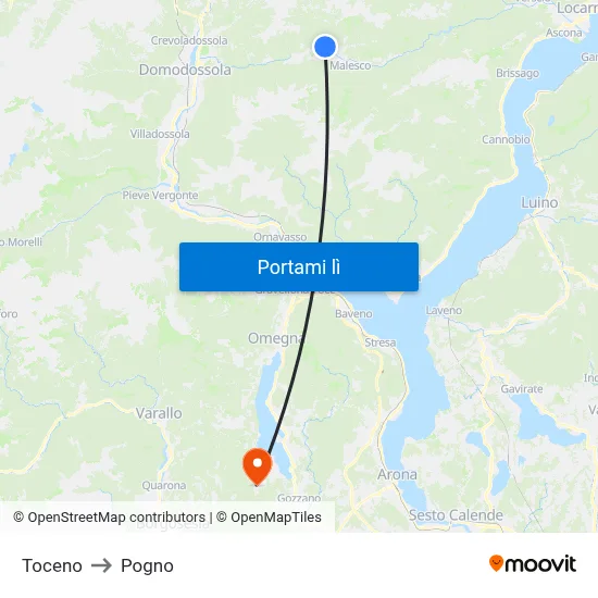 Toceno to Pogno map
