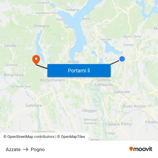 Azzate to Pogno map