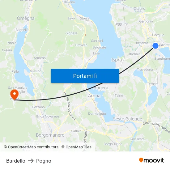 Bardello to Pogno map