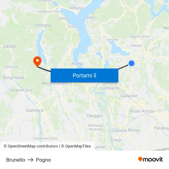 Brunello to Pogno map