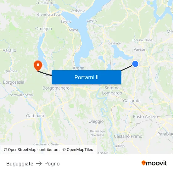Buguggiate to Pogno map