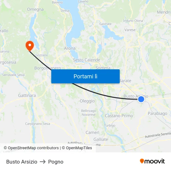 Busto Arsizio to Pogno map