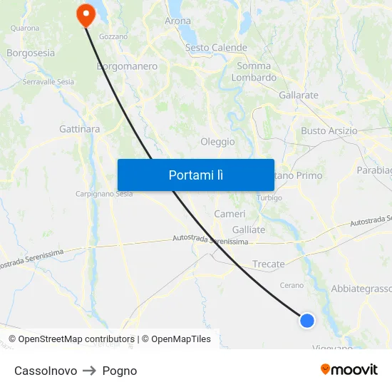 Cassolnovo to Pogno map