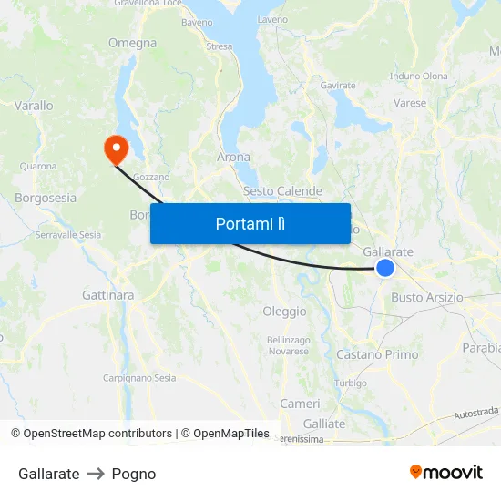 Gallarate to Pogno map