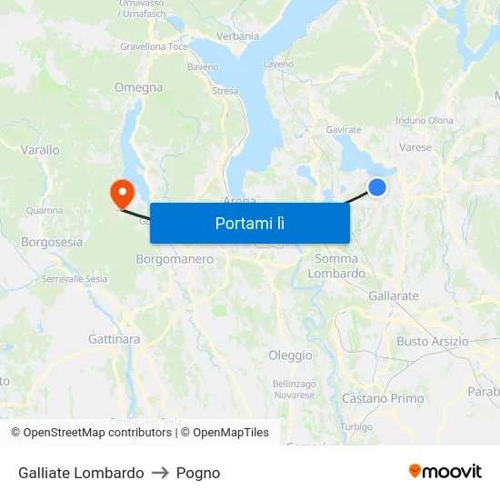 Galliate Lombardo to Pogno map