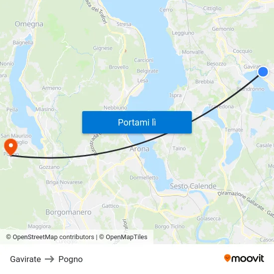 Gavirate to Pogno map