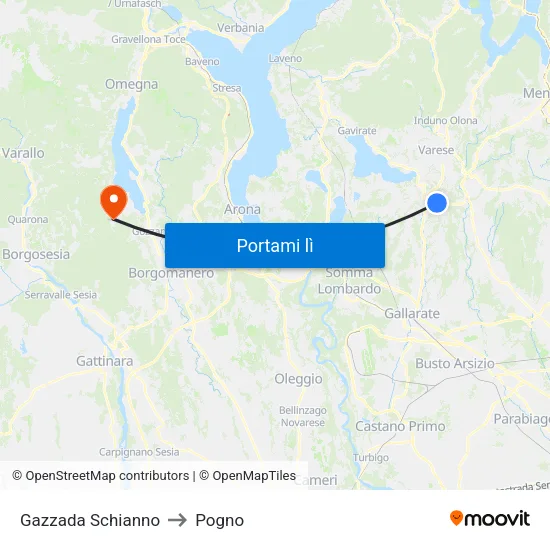Gazzada Schianno to Pogno map