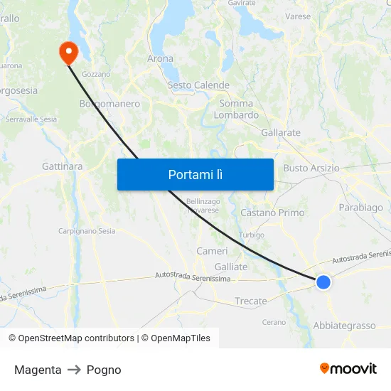 Magenta to Pogno map