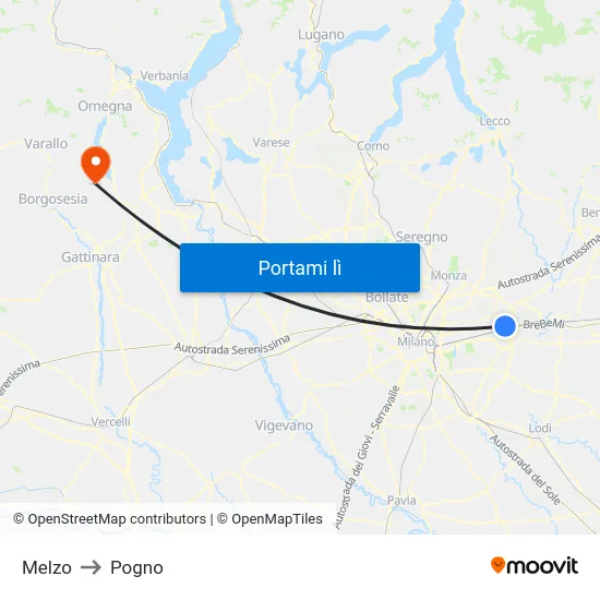 Melzo to Pogno map
