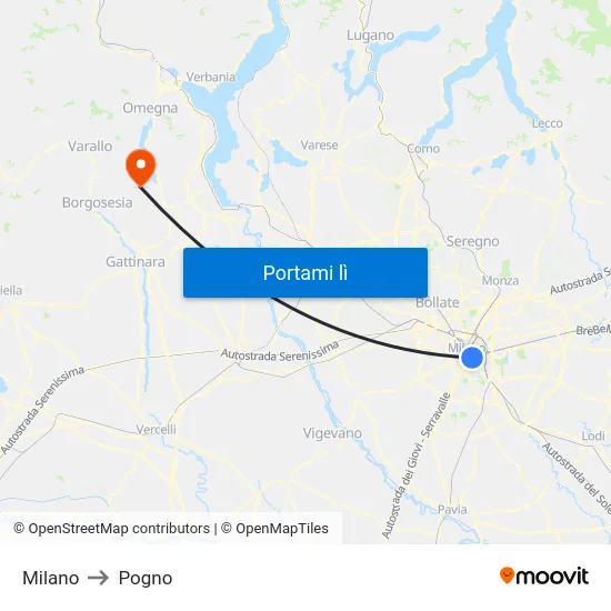 Milano to Pogno map
