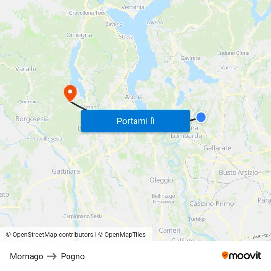 Mornago to Pogno map
