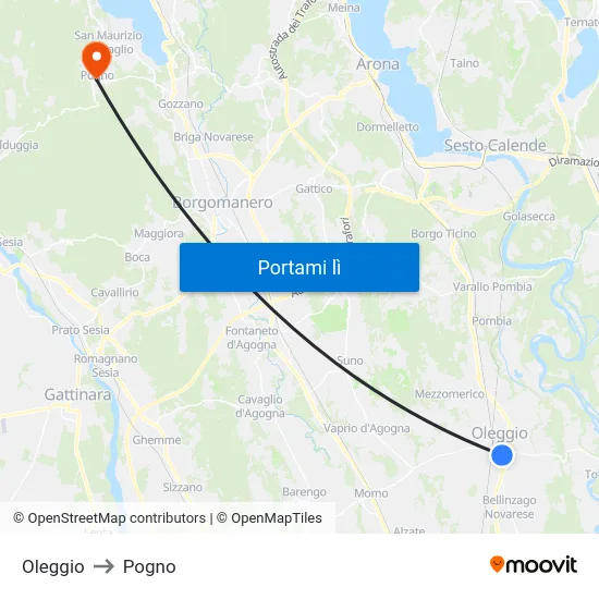 Oleggio to Pogno map