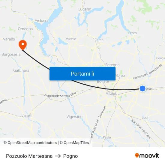 Pozzuolo Martesana to Pogno map