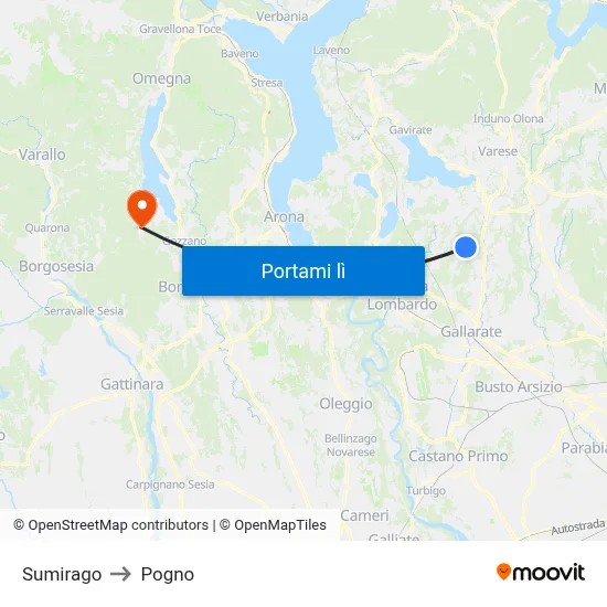 Sumirago to Pogno map