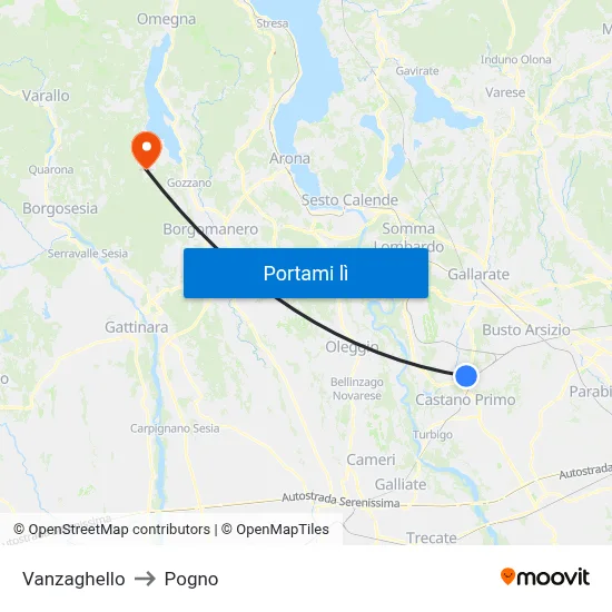 Vanzaghello to Pogno map
