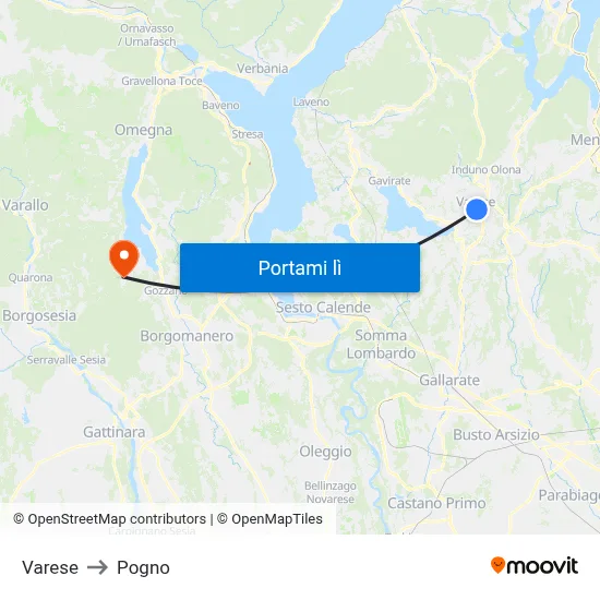 Varese to Pogno map