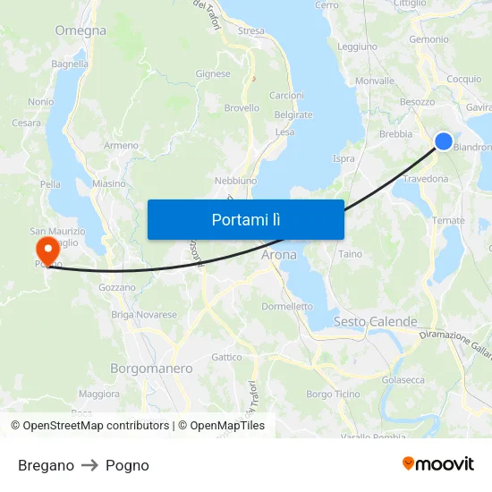 Bregano to Pogno map
