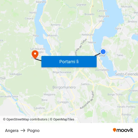 Angera to Pogno map