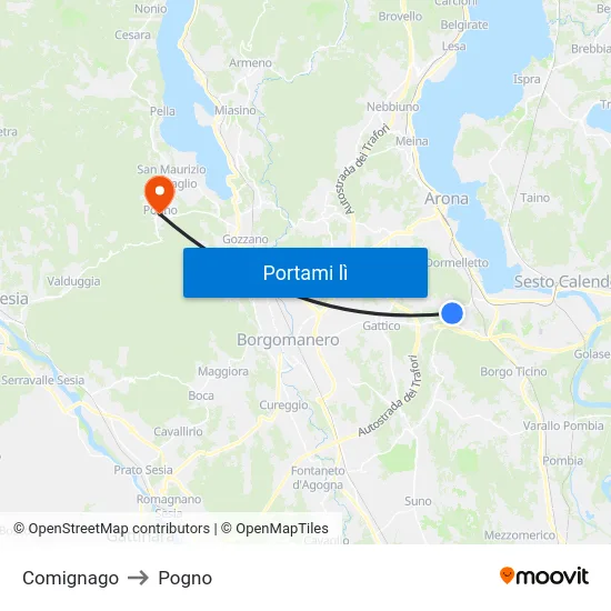 Comignago to Pogno map