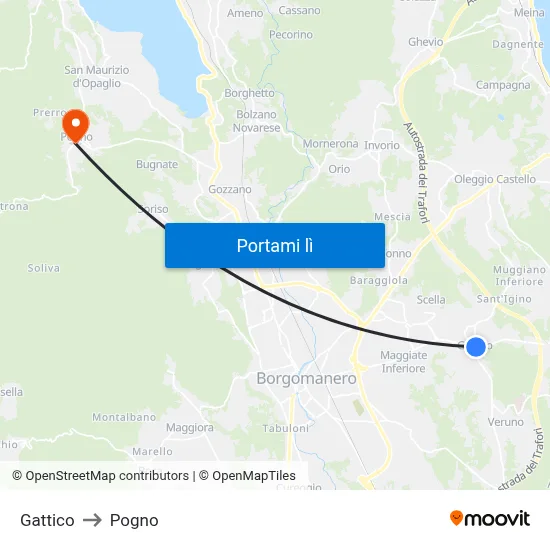 Gattico to Pogno map