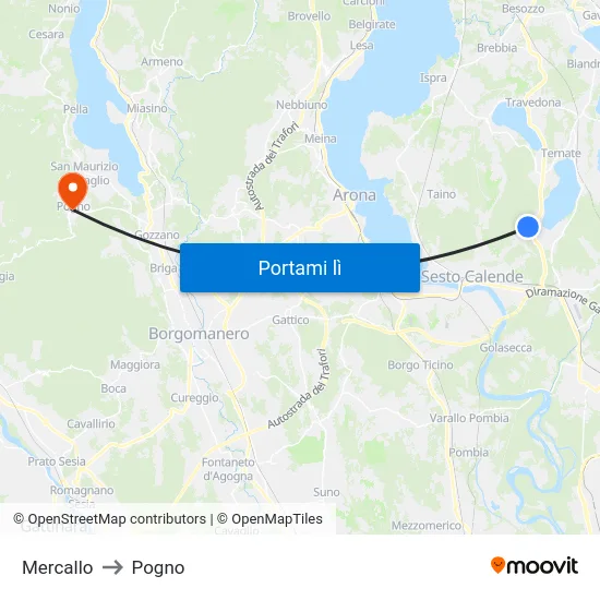 Mercallo to Pogno map