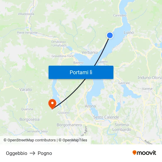 Oggebbio to Pogno map