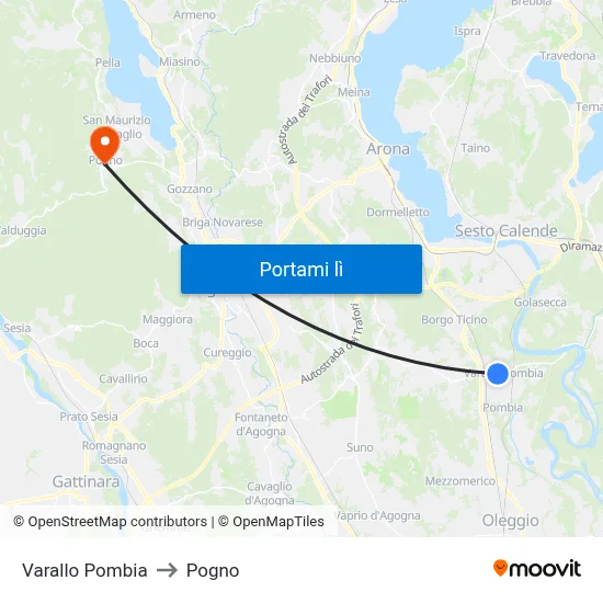 Varallo Pombia to Pogno map