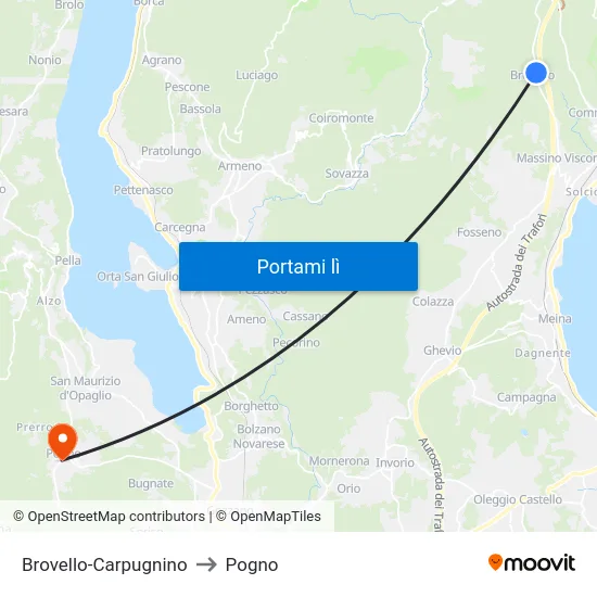 Brovello-Carpugnino to Pogno map