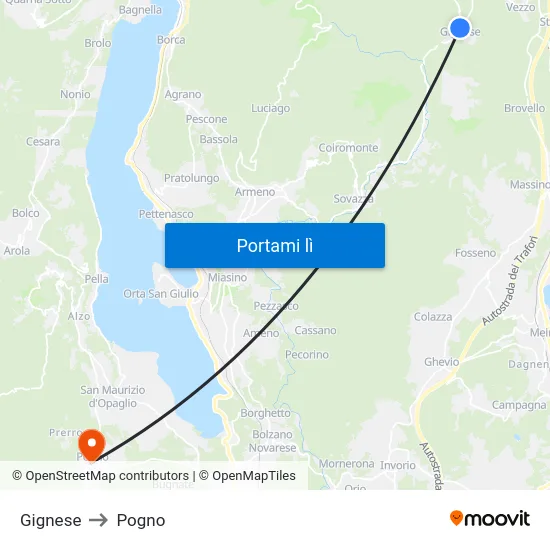 Gignese to Pogno map