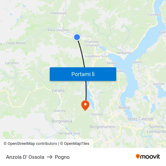Anzola D' Ossola to Pogno map