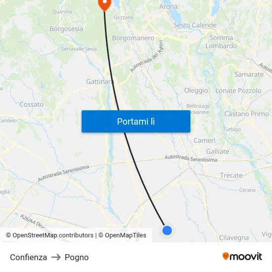 Confienza to Pogno map