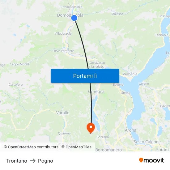 Trontano to Pogno map