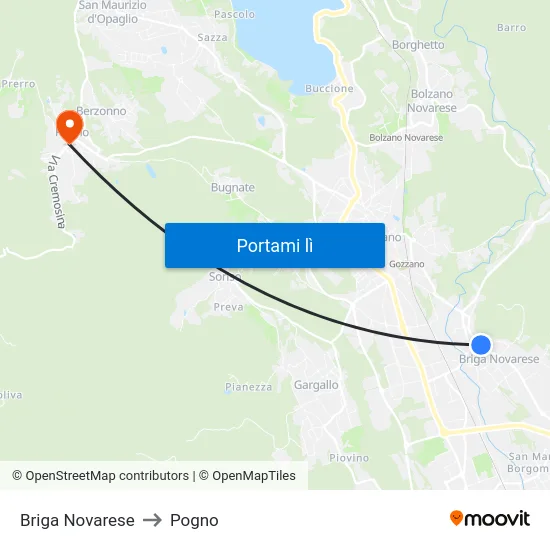 Briga Novarese to Pogno map