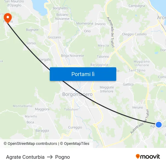 Agrate Conturbia to Pogno map