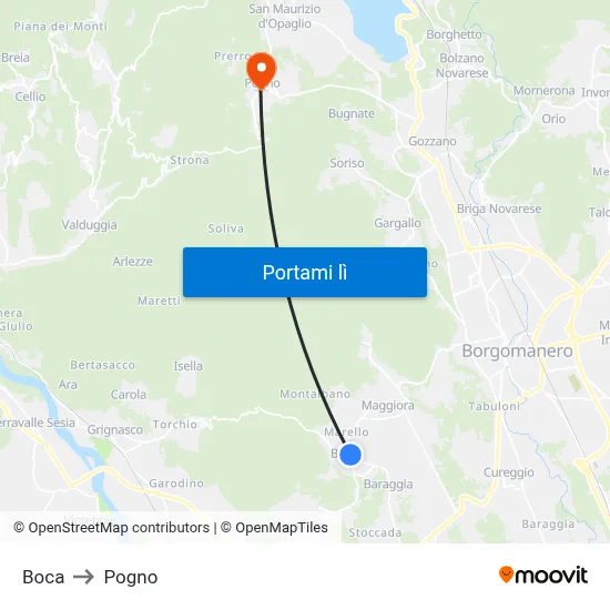 Boca to Pogno map