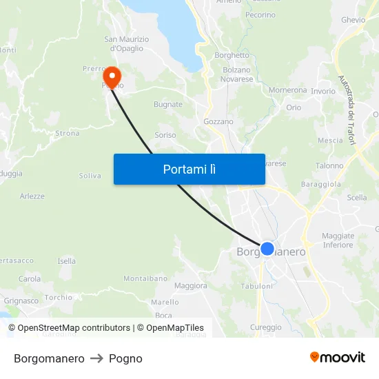 Borgomanero to Pogno map