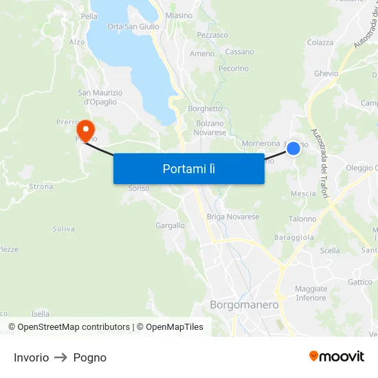 Invorio to Pogno map